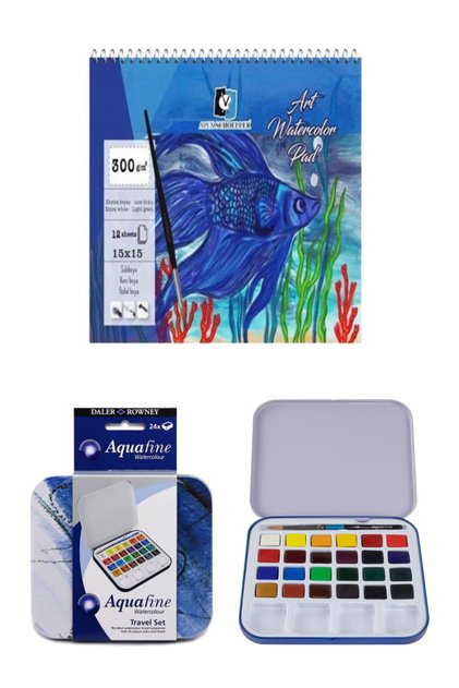 Alex Spiral Watercolor Notebook 300 Gr 12 Yp 15x15 Cm Daler Rowney Aquafine Watercolor Set of 24