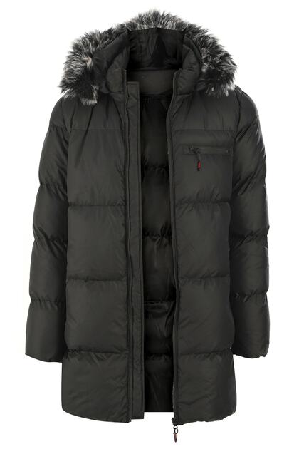 Men's Fur-Trimmed Hooded Long Black Puffer Coat & Overcoat & Parka