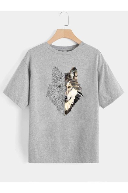 Tricou oversize unisex cu imprimeu de lup