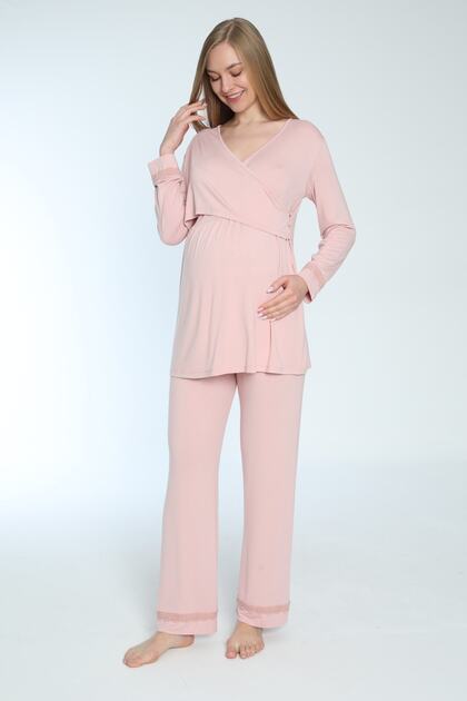 Breastfeeding-Suitable Long-Sleeve Maternity and Postpartum Pajama Set