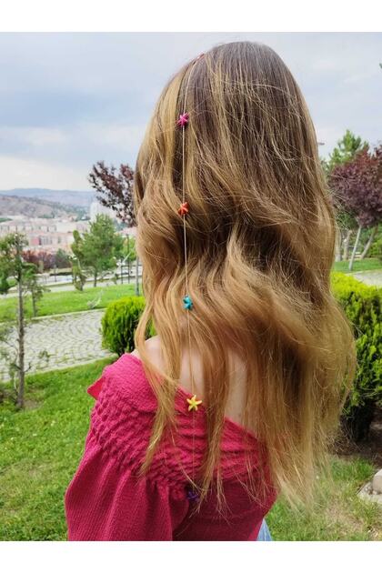 MutluBiDünya Vintage Renkli Boncuklu Colorful Stars Çıtçıtlı Saç