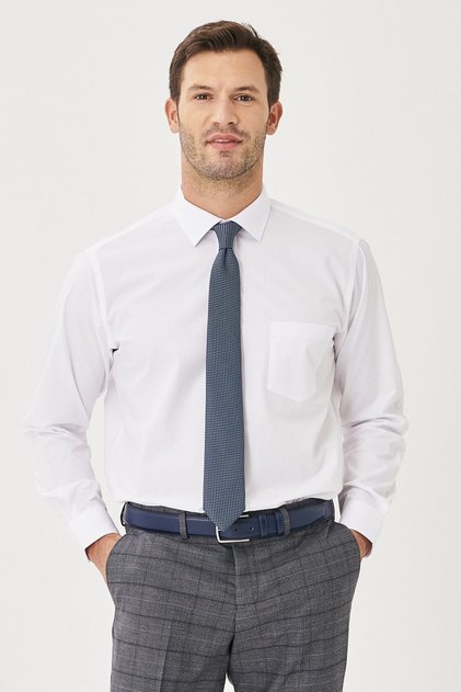 Men's White Easy-Iron Slim Fit Slim Fit Classic Collar Cotton Shirt