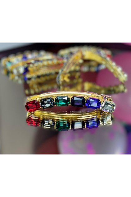 Gold Gold Metal Luxury Colored Crystal Glass Stone Banana Buckle Rectangular Square Model