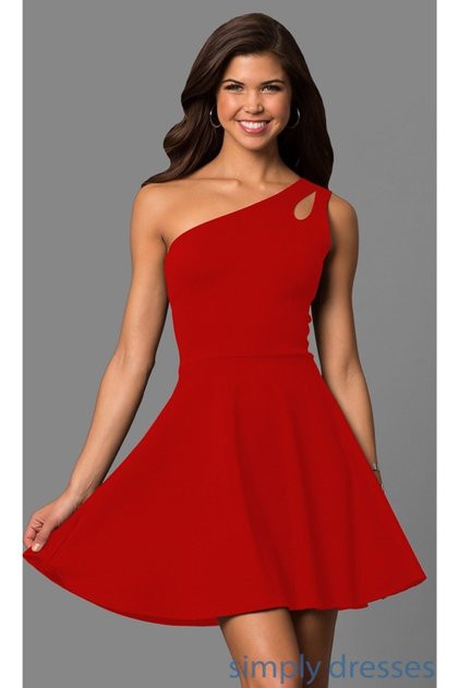 Red Lycra Fabric One Shoulder Mini New Season Dress 320