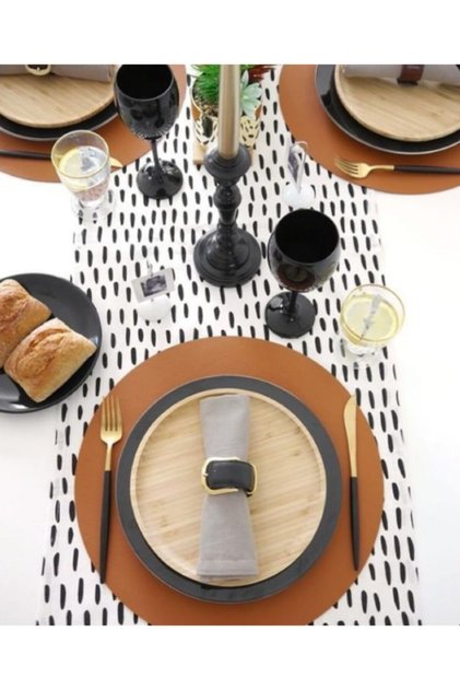 12-Piece Round Tan Leather American Service Supla Placemats for 6 People