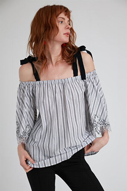 Setre Kadın Siyah- Beyaz Şerit Bluz ST030S300111 - 1
