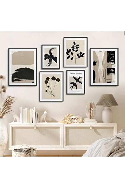 HOMEPACK Siyah Ahşap Çerçeveli 6 Parça Tablo Seti Altılı Set (ALTI
