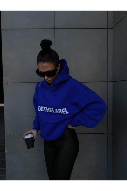 Plus Size Blue Mood The Label Printed Oversize Unisex Sweatshirt - Thick with 3 Thread Raising