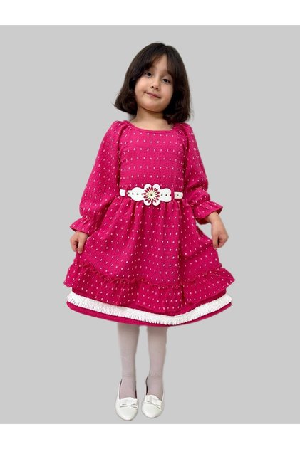 Fata/ Rochie cu buline cu centura/Rochie pentru fete cu maneca lunga
