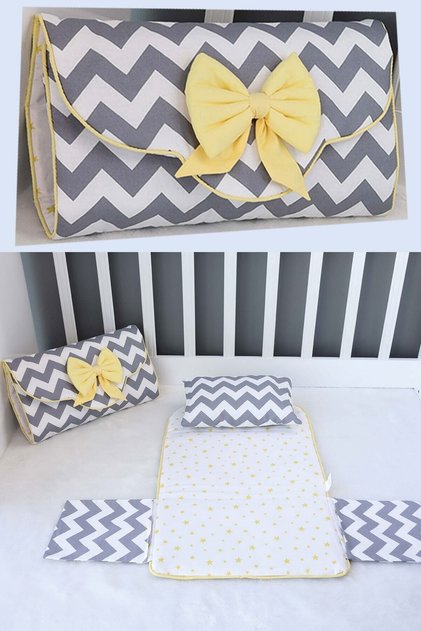 Bottom Opening Cushion, Baby Pillow, Pillow - with Bag - Gray Zigzag