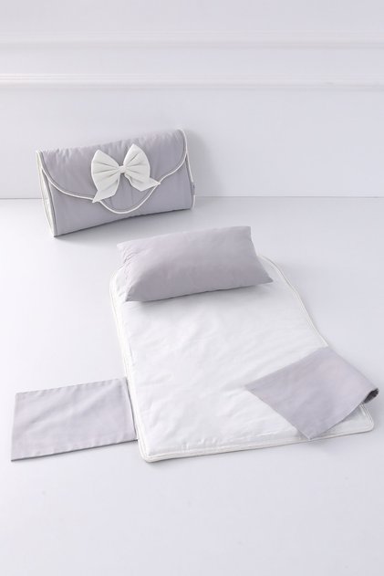Bottom Opening Cushion, Baby Pillow, Pillow - with Bag - Grey/Cream