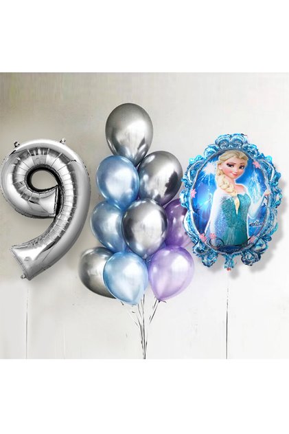 Frozen Elsa Balloon Bright Balloon Silver Number Snow Queen Concept with Balloons