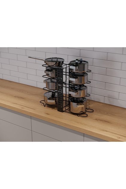 In-Cabinet Pot and Pan Organizer Rack 3 Different Uses 8-Tier Multi-Purpose Kitchen Rack