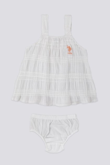 Base Polo Assn Sensitive Pattern Cream Orange Baby Sleeveless Dress Panties Set