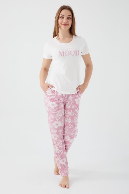 Lovely Mood Krem Kadın Kısa Kol Pijama Takım