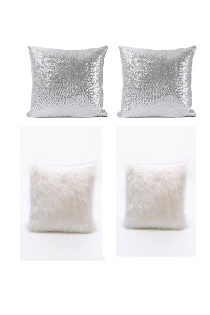4 Piece Plush and Sequined Throw Pillow Cover 45*45