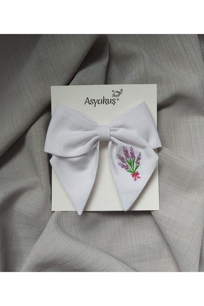 White Lavender Embroidered Bow Automatic Buckle