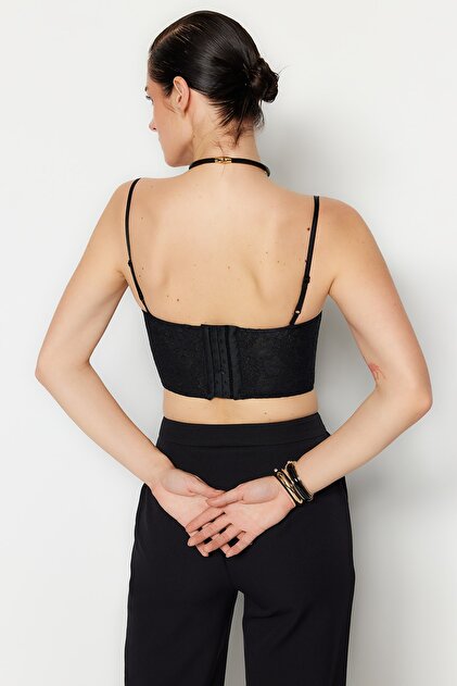 Trendyol Collection Black Crop Lined Corset Detailed Agrafla