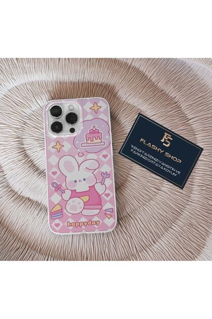 iPhone 12 Compatible Happy Day Transparent Case with Cute Teddy Bear Design