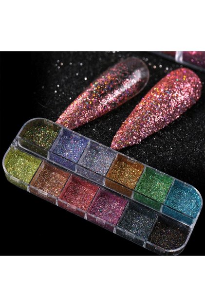 12'li Glitter Sim Seti Makeup Nail Art Resin Art Kalıcı Oje Protez Tırnak Süsleme Göz Makyajı