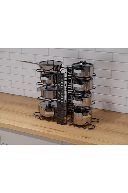 In-Cabinet Pot and Pan Organizer Rack 3 Different Uses 8-Tier Multi-Purpose Plate Pot Rack