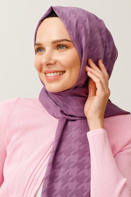 Șal jacquard mătăsos cu model picior de curcan liliac