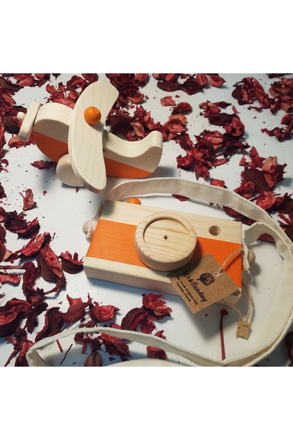 Wooden Handmade Baby Airplane And Toy Camera Set, Decorative, Educational Toy, Children's Toy