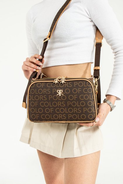 Lili Brown Camel Printed Three-Eye Women's Shoulder Bag 17x28 Size