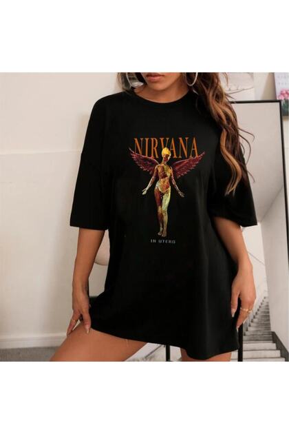 Rock Series Nirvana In Utero Черна унисекс голяма тениска