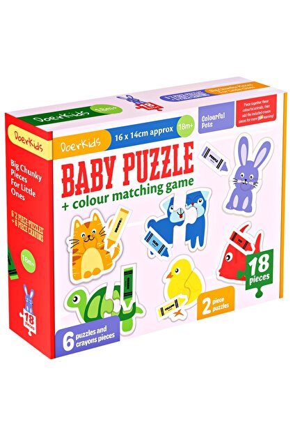 DoerKids Renkli Hayvanlar Baby Puzzle | 18 Parça | Crayon