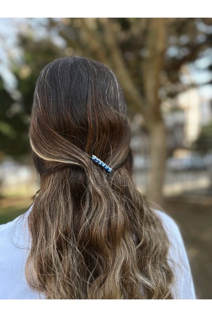 Evil Eye Beaded Blue Comb Buckle 4 Cm