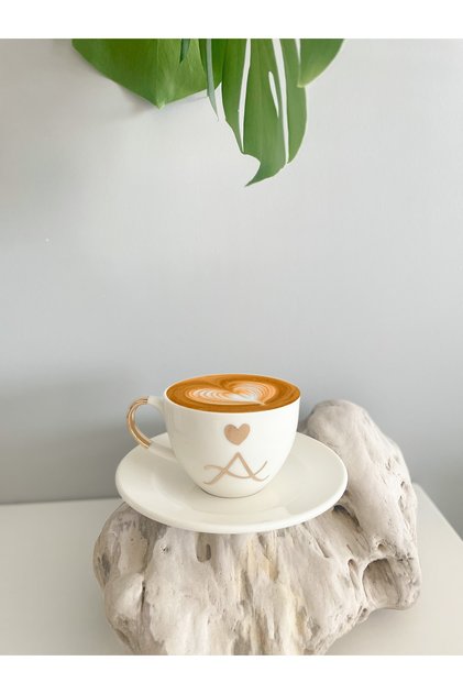 24k Gold Gilded Porcelain Nescafe Cup Letter A (MADE LETTER CHANGE)