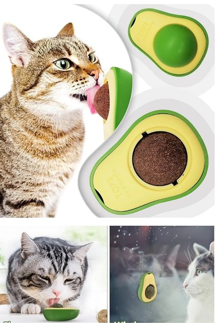 2 Pcs Cat Licking Ball Avocado Catnip with Herb 360 Degree Rotating Play Licking Ball Adhesive Catnip