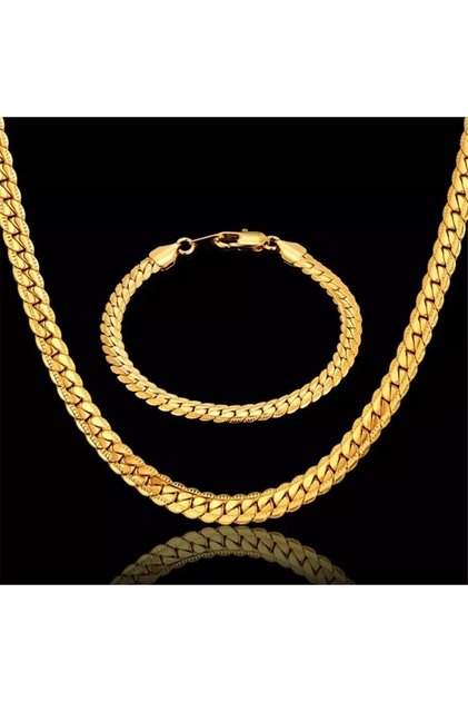 Unisex Kolye Ve Bileklik Set - Altın (GOLD) Kaplama 316l Hakiki Çelik