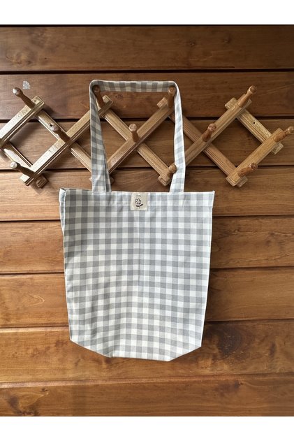 Fimu Gingham Gray Gusseted Cloth Bag