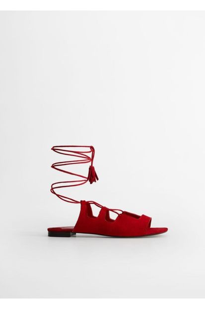 Violeta by MANGO Kadın Kırmızı Deri Bantlı Sandalet 67065976 - 3