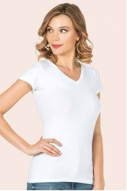3 Pieces Women's V-Neck Short Sleeve Undershirt 92% Cotton 8% Lycra