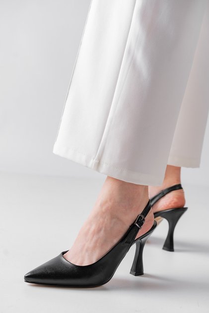 New Season Open Back Stiletto Black Leather Daily Stylish Local Production Premium Product