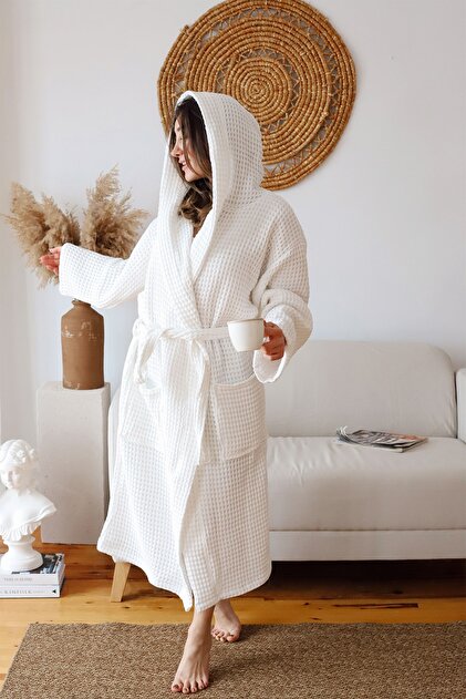 100% Cotton Waffle Kimono Hooded Bathrobe – Unisex Lightweight Spa Robe, Grey & Other Colors, Sizes M–XXL