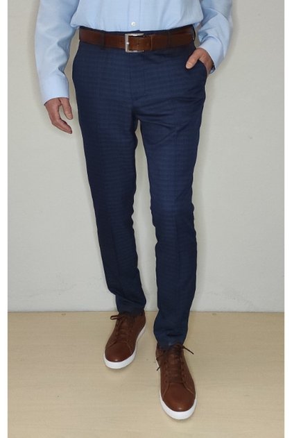 Men's Plaid Cobalt Blue Slim Fit Sports Trousers