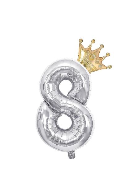 8 Silver Numbers And Gold King Crown Foil Balloon Birthday Party Celebration Set