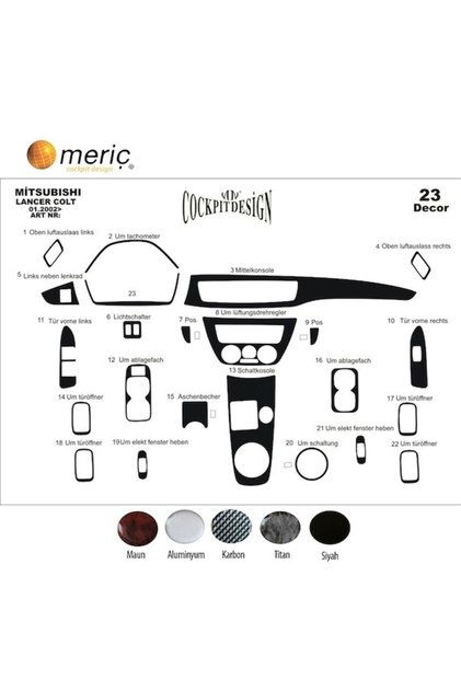 Meriç ® Mitsubishi Lancer Front Glove Box Trim Gloss Black 23 Piece 2002-2009