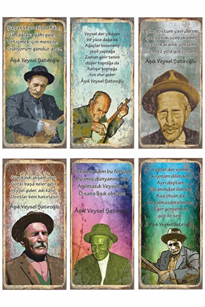Hayat Poster Aşık Veysel Halk Ozan Türkü Bağlama Sözleri 6lı Mini