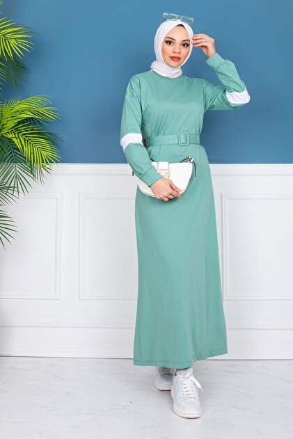 slim fit dress slacks Women's Mint Green Abaya with Pearl Buttons & Pockets main image 0