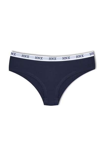 Navy Blue Cotton Jacquard Elastic Half Boxer Hipster Women's Panties