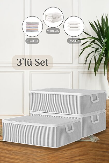 Meleni Home 3'lü Çekyat Baza Tipi Yastık Kıyafet Saklama Hurcu