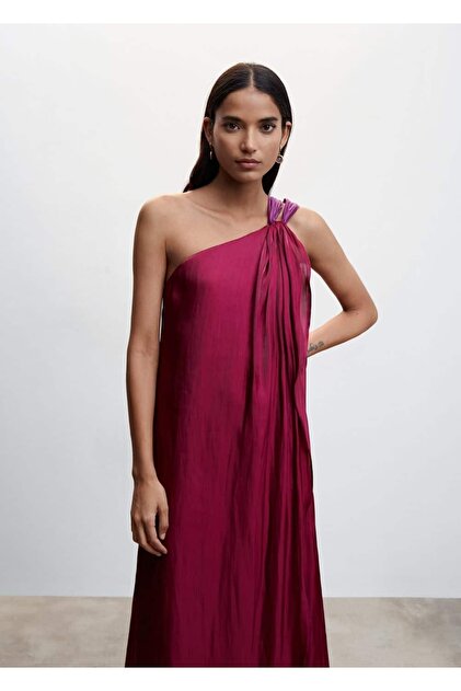 navy blue dress for baby girl Asymmetrical satin dress with side slits - Women main image 1