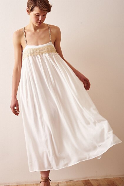 Never more Lace Detailed Strappy Loose Dress White- Trendyol Never more Lace Detailed Strappy Loose Dress White- Trendyol