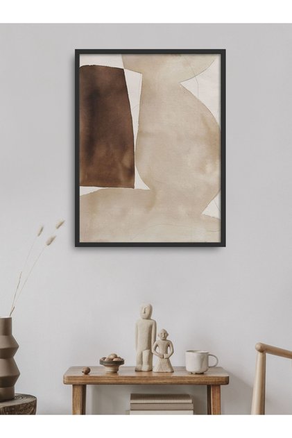 Single Framed Cream and Brown Abstract Painting 30X40 cm 40X60 cm Black and White Wooden Framed Tk/041