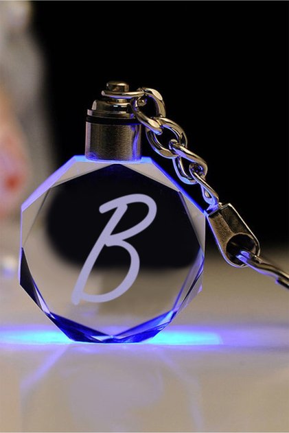 Letter B Keychain, Letter Keychain, Glass Engraved Keychain